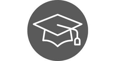 outline of mortarboard cap placed over gray circle