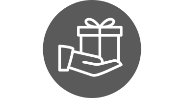 gray circle with hand holding present