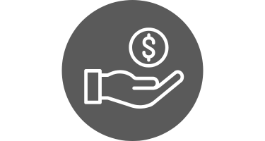 gray circle with white outline of hand that's palm upward and coin floating above it