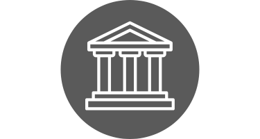 gray circle with outline of building with columns