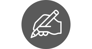 gray circle with outline of hand writing with pencil