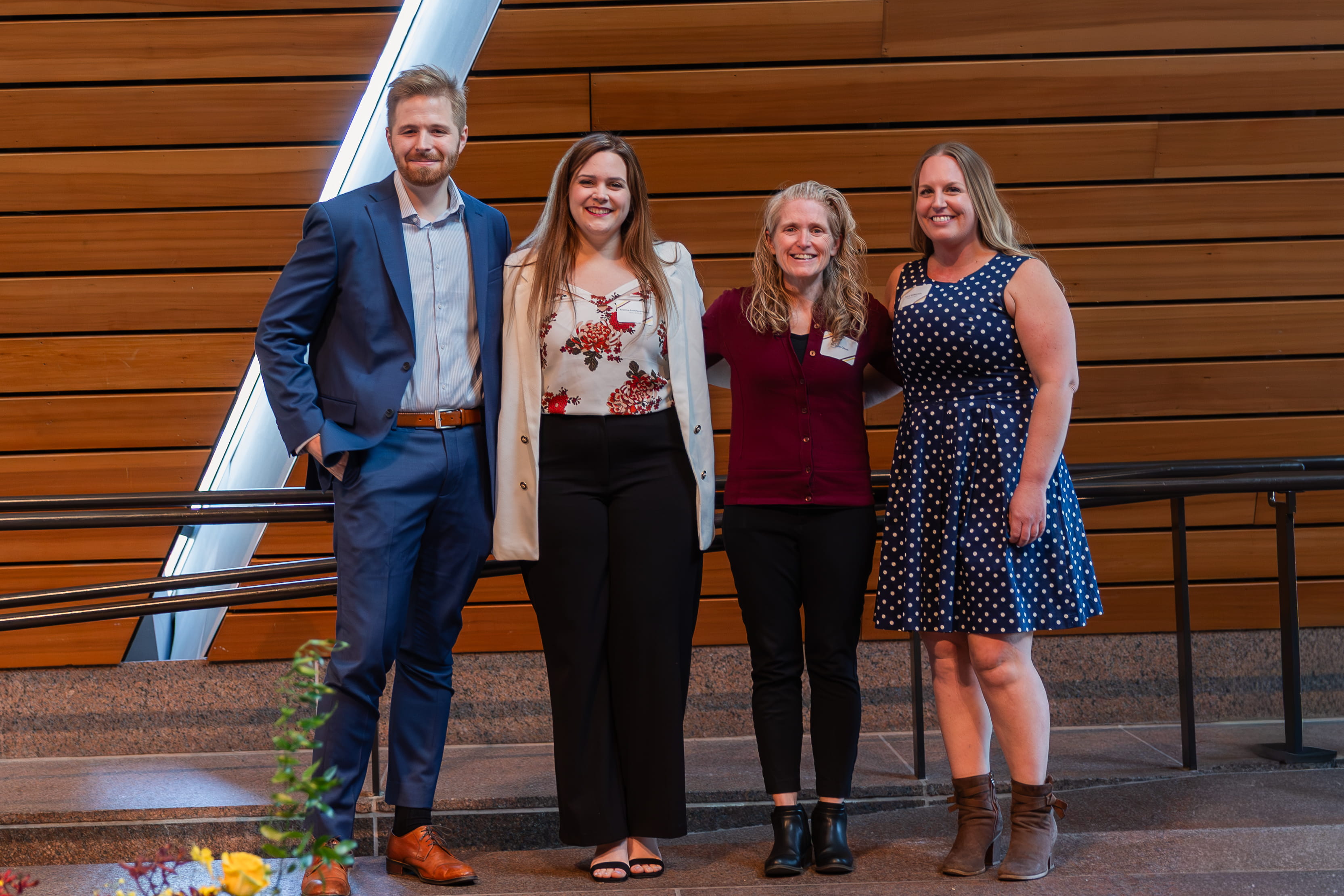 Research award winners pose with Julie Olson