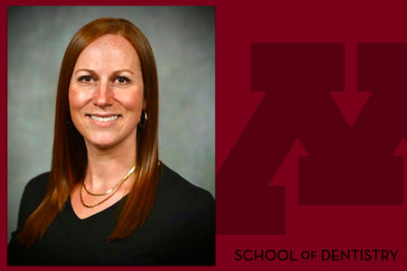 Michelle Arnett headshot on University of Minnesota background