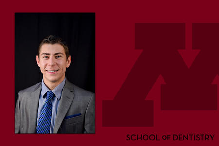 Headshot of Blair Kreh on a School of Dentistry branded background