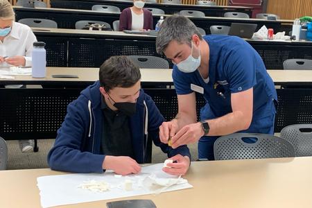 Students practice soap carving at Discover Dental School