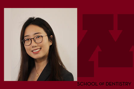 Headshot of Qiman Gao on a School of Dentistry branded background