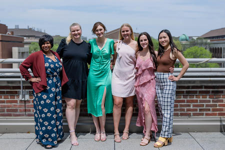 Six members of the Dental Therapy Class of 2023 pose outside 