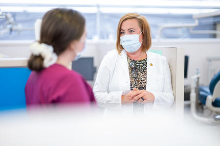 Streble working in clinic