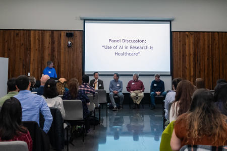 Image of 4 panelists during Use of Ai Research Discussion.