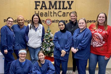 Ilham Abdalla and fellow students from the outreach experience at Family Health Care in Moorhead Minnesota