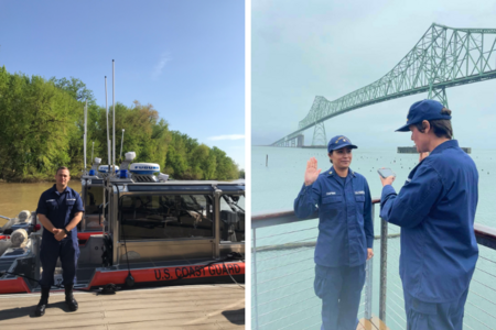 Photos of Javier Carrasquillo Marrero and Jasmine Champan engaged in activities with the Coast Guard