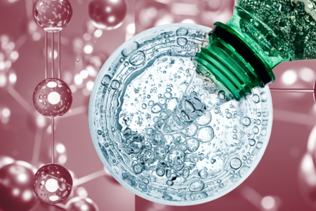 Carbonated water being poured overlaid on the nitrous oxide molecule