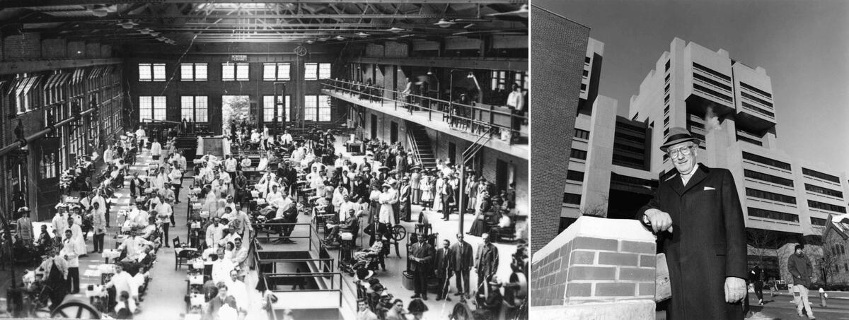 State board exam in 1912 and Erin Schaffer at Moos Tower