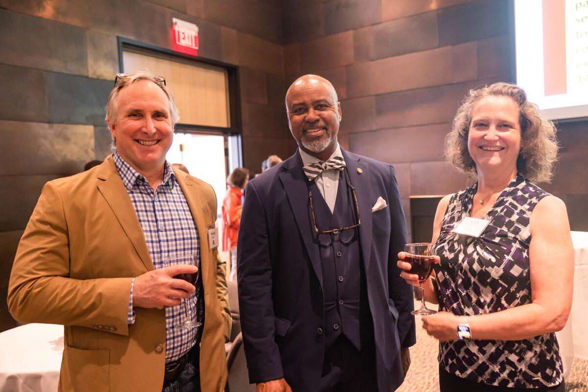 Dean Keith A Mays and Associate Dean for Research and Discovery Kristin Artinger with a donor