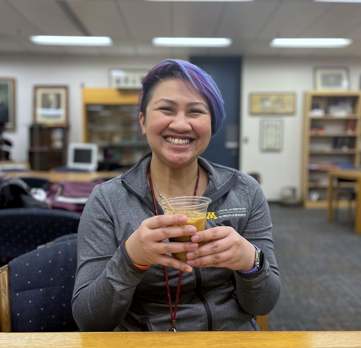 Ranee Flory enjoying a warm beverage