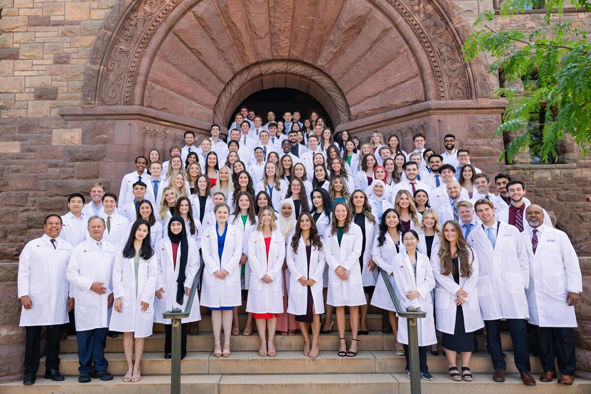 group of students in white coats
