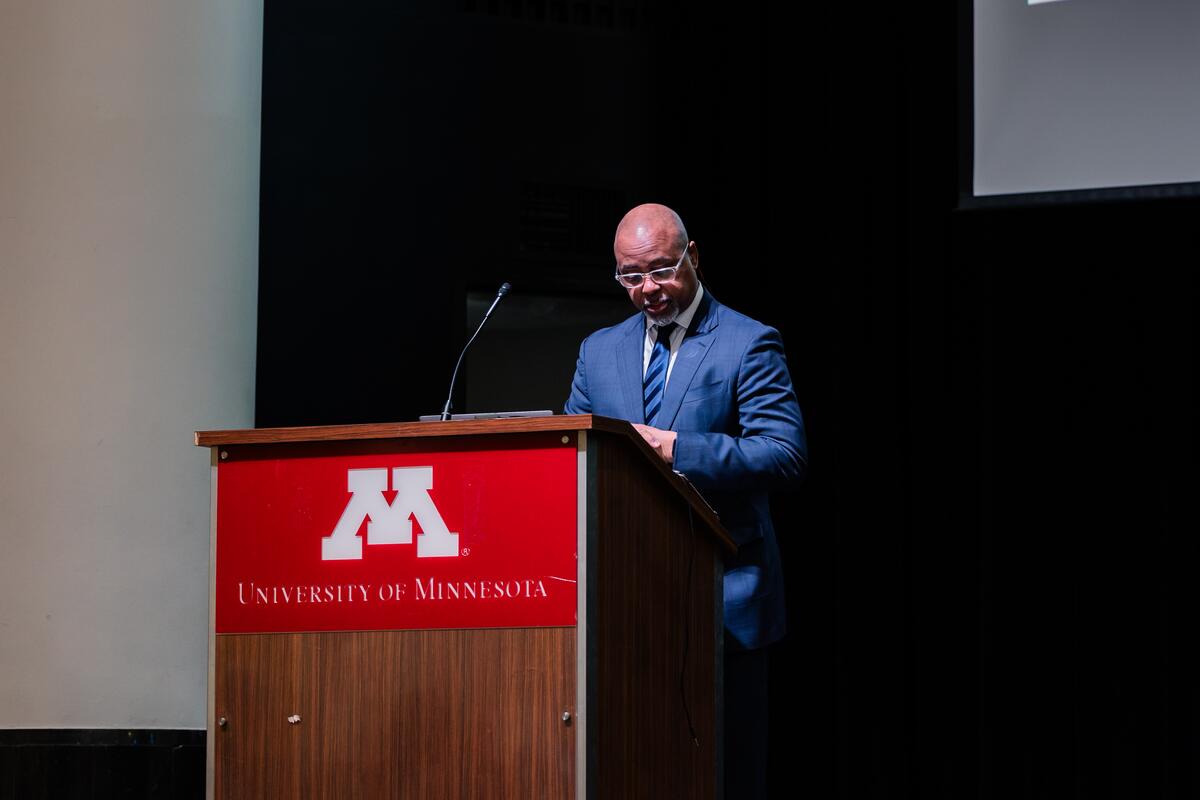 Dean Mays speaks from behind a podium