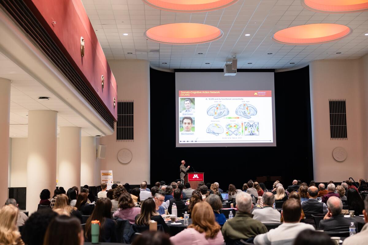 Keynote Damian Fair presents to the Research Day audience