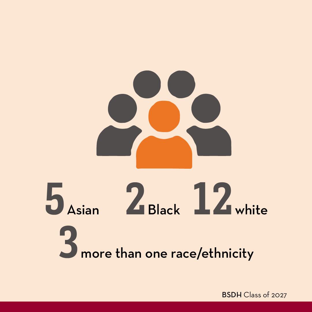 DH Class of 2027 race/ethnicity: 5 Asian, 2 Black, 12 white, 3 more than 1 race/ethnicity