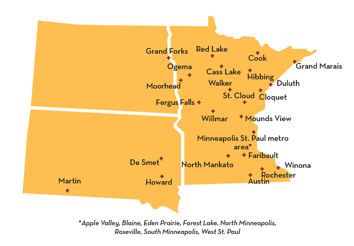 Map of School of Dentistry Outreach sites listed below