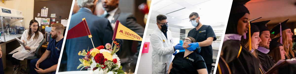 Collage of School of Dentistry faculty and students in a variety of settings