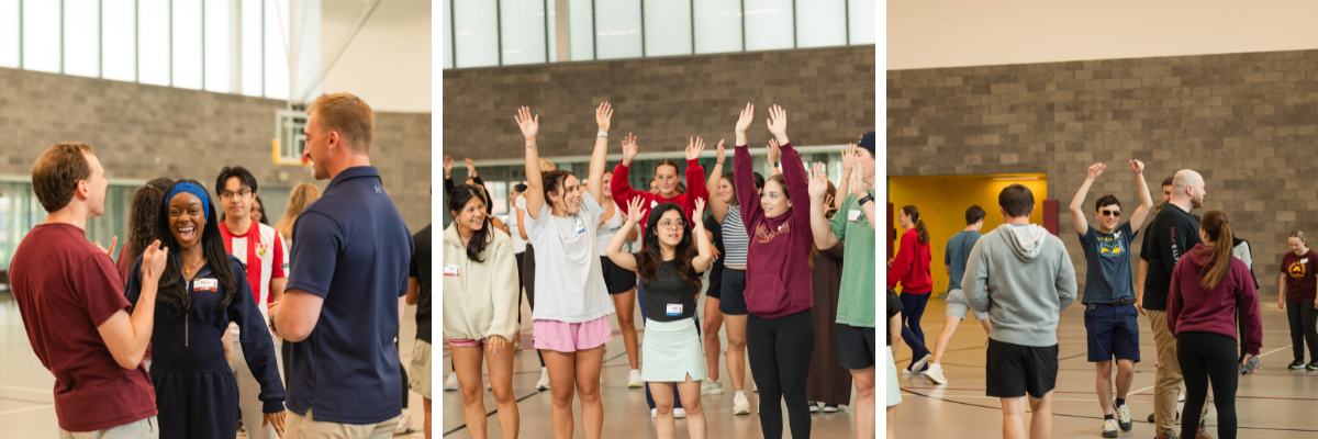 Collage of students participating in orientation activities with Playfair