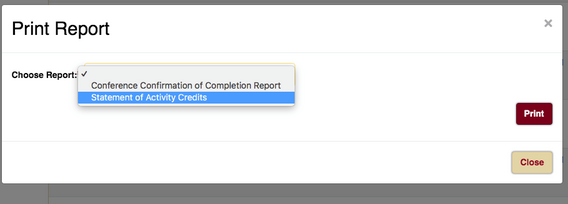 Select Statement of Activity Credits in the drop down menu, then Print