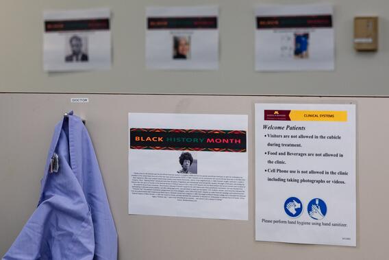 Black History Month signs in the Orthodontics cubicle