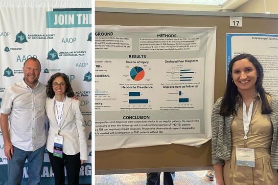 Collage of photos of Nixdorf and Mulet at AAOP and Just with her poster