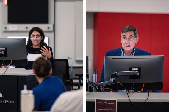 Side-by-side photos of Diptee Ojha and Brad Rindal presenting