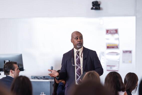 Mays speaks to incoming learners at orientation