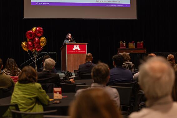Hasturk presents her keynote at Research Day