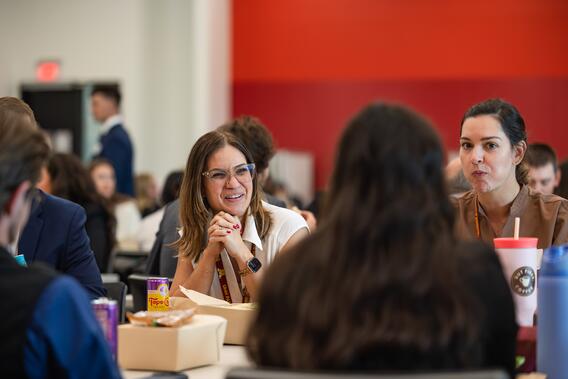 Campos chats with incoming students at lunch