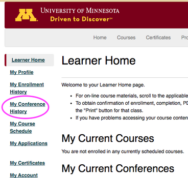 Choose My Conference History on the left