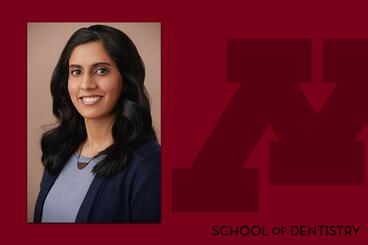 Headshot of Aruna Rao on a School of Dentistry branded background