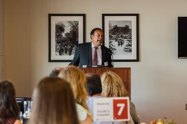 Karl Self addresses attendees at the dental hygiene banquet