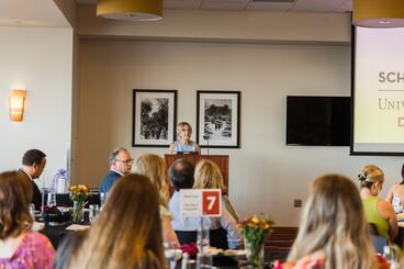 Cyndee Stull speaks to those gathered at the dental hygiene banquet