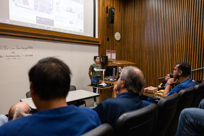 Flavia Saavedra presents her research at the MinnCResT symposium