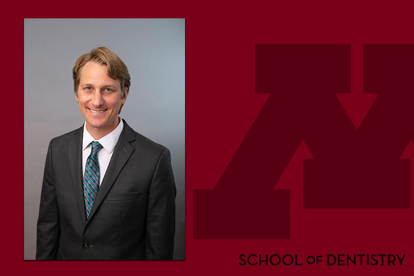 Headshot of Erik Solberg on a School of Dentistry branded header