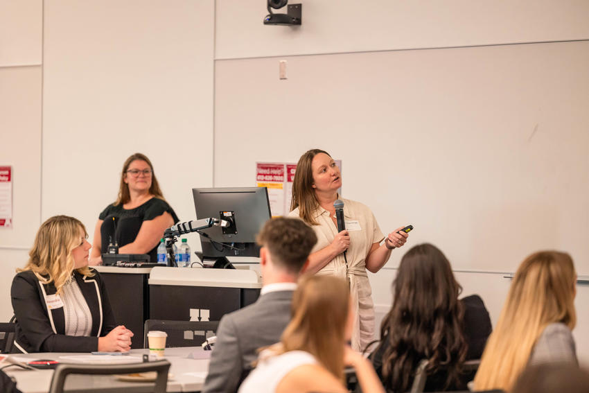 Kristin Shingler, PhD, speaking at event