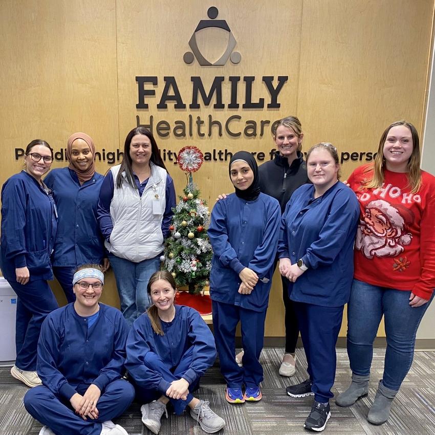 Ilham Abdalla and fellow students from the outreach experience at Family Health Care in Moorhead Minnesota