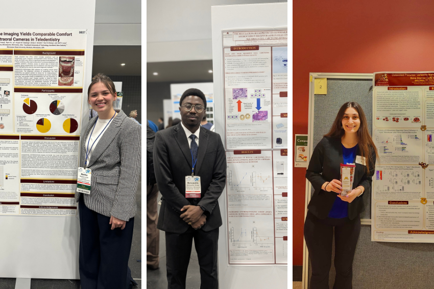 Researchers pose with their award-winning posters