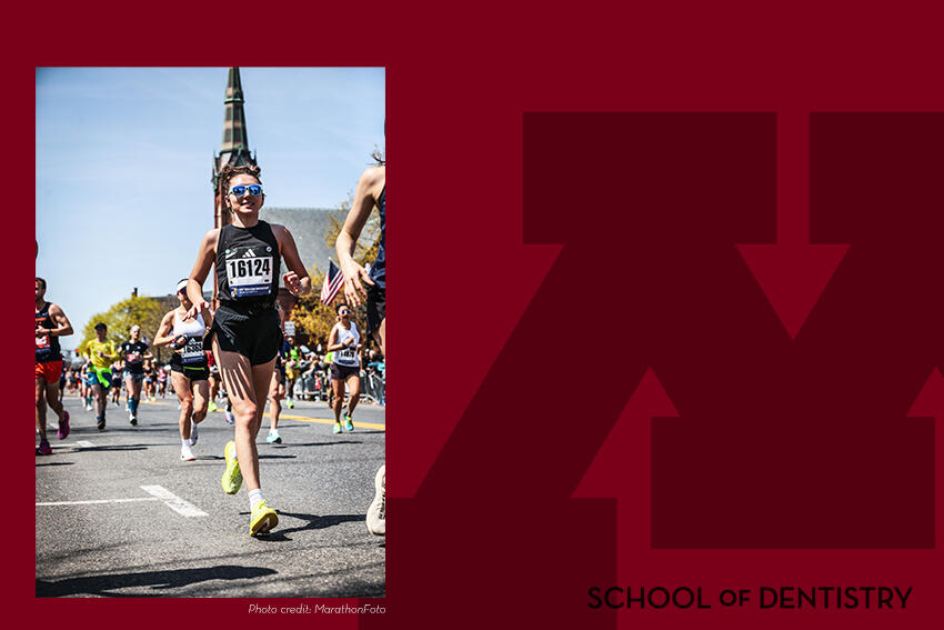 Reilly Wahlers running the Boston marathon on a branded background
