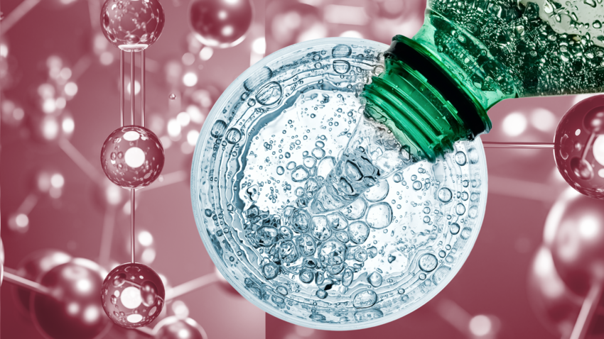 Carbonated water being poured overlaid on the nitrous oxide molecule