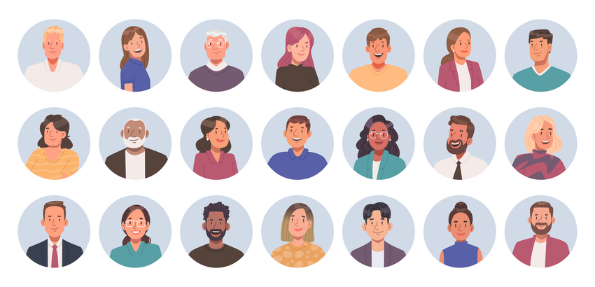 Vector illustrations of professionals in small circles