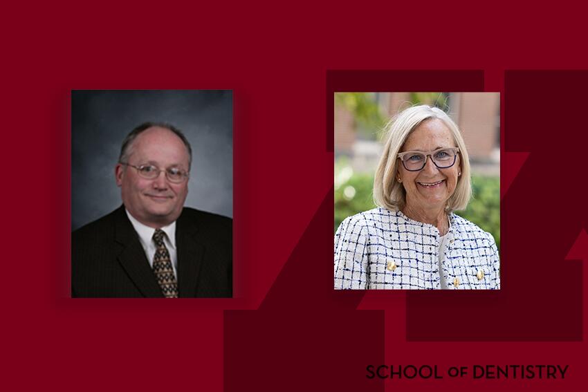 Headshots of Larson and Stull on a branded background